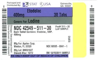 Etodolac 400 mg Label Image (Etodolac 400 mg Label 42549)